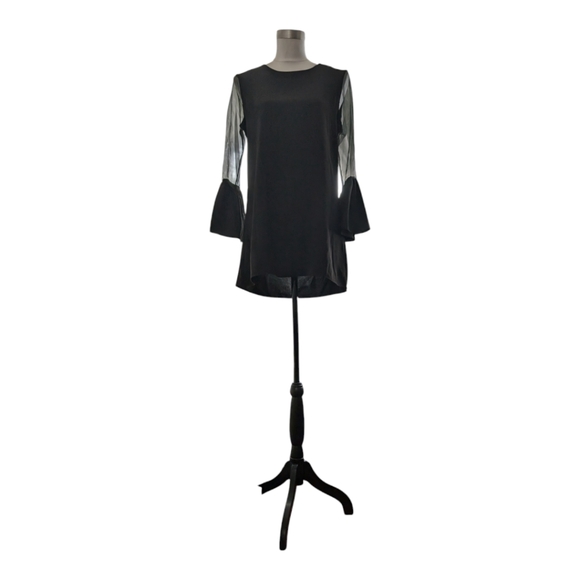 House of Balfour black mini Statement Dress with Sheer Bell Sleeves size S - Picture 2 of 7